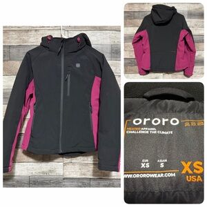 ORORO Hooded Softshell Jacket Women’s XS Black Pink Full Zip Pockets No Battery